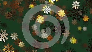 Abstract Green White Gold Falling Shiny Autumn Winter Snowflakes Christmas Background
