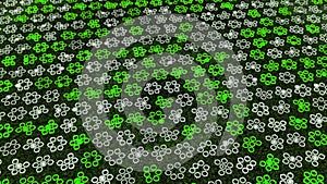 Abstract green and white wavy surface of moving circles, seamless loop. Animation. Rows of blinking round shaped