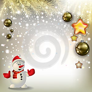 Abstract greeting with snowman and decorations