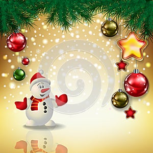 Abstract greeting with snowman and decorations
