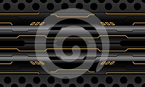 Abstract grey cyber black circuit yellow line power light circle mesh design modern futuristic technology seamless background