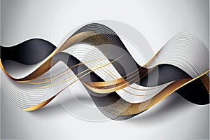 Abstract grey and gold background poster with dynamic wave, abstract background