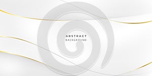 Abstract grey and gold background poster with dynamic waves.