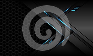 Abstract grey metallic black line cyber blue light geometric with dark hexagon mesh design modern futuristic background vector