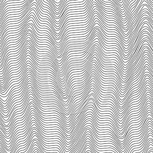 Abstract grid background with wavy dark lines of waveform Dynamic pattern of lines stripes the current flow of sound waves