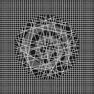 Abstract grid composition. Black and white illustration. Parallel lines intersect in a circle. Vector design texture photo