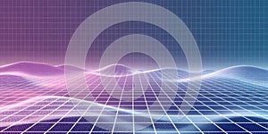 Abstract grid landscape in pink and blue