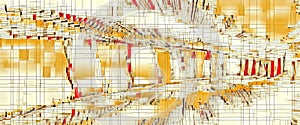 abstract grid pattern in red and yellow gold colours on a white background