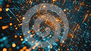 Digital data flowing inside abstract network grid