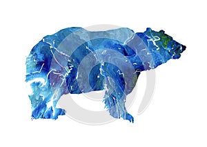 Abstract grizzly, polar bear marble silhouette. Big wild animal