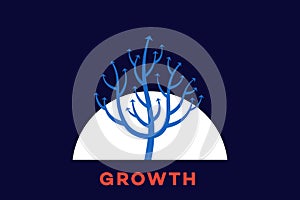 Abstract Growing Arrow Tree That Symbolizes Development And Growth. Conceptual Vector Illustration