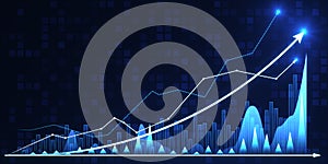 Abstract growing index business graph on blurry background. Financial growth and invest concept. 3D Rendering