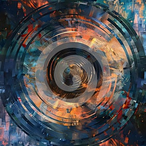 abstract grunge background with circles and lines in blue and orange