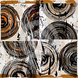 Abstract grunge background, composition with semicircles, paint strokes and splashes photo