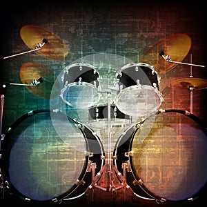 Abstract grunge background with drum kit