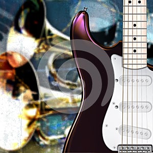 Abstract grunge background with electric guitar