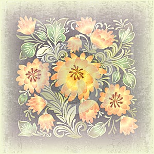 Abstract grunge background with floral ornament