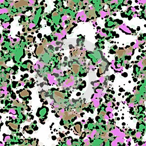 Abstract grunge background with green, pink and brown with black brush strokes. Hand drawn texture. Modern graphic design.