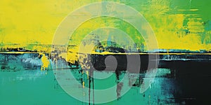 Abstract grunge background with green and yellow paint on old wall. Generative AI