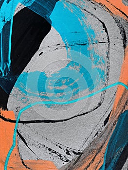 Hand-drawn frame abstract circles on canvas. paint strokes on background. black and red photo