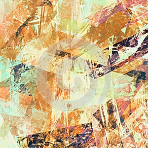 Abstract grunge collage with brush strokes, geometric elements. Grungy colorful background with red, yellow, orange,old gold color