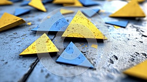 Abstract Grunge Composition Blue Yellow Triangles
