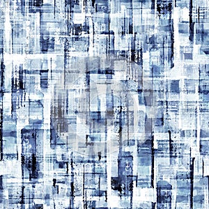 Abstract grunge cross geometric shapes contemporary art blue color seamless pattern background