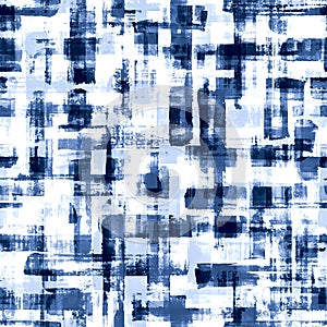 Abstract grunge cross geometric shapes contemporary art blue color seamless pattern background