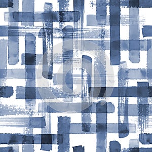 Abstract grunge cross geometric shapes contemporary art blue indogo color seamless pattern background photo