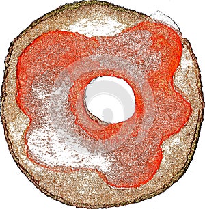 Abstract grunge donut with cherry frosting art Donut illustration