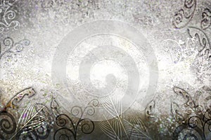 Abstract grunge floral silver texture background frame