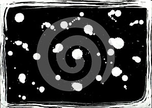 Abstract grunge frame. Black and white Background drops, paint stains, ink template, copy space for your design, card banner