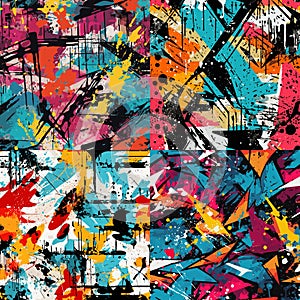 Abstract grunge graffiti seamless pattern. Colored wall art writing, coloring background prints teenagers designs