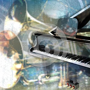 Abstract grunge music background with grand piano