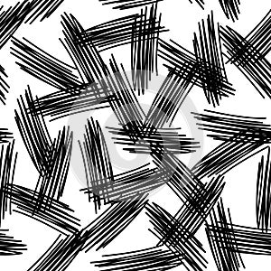 Abstract grunge painted texture seamless pattern. Black lines on a white background.
