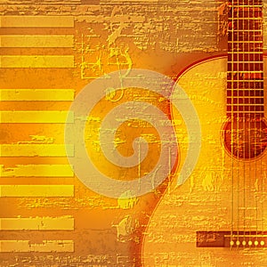 Abstract grunge piano background with acoustic guitar