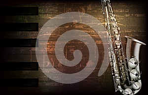 Abstract grunge piano background with saxophone