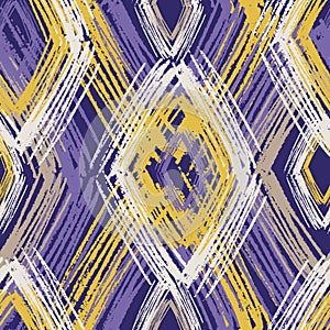 Abstract grunge seamless pattern with brush strokes rhombuses in trendy colors