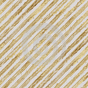 Abstract grunge seamless pattern with golden glittering acrylic paint diagonal stripes on grey background