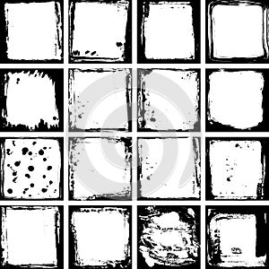 Abstract grunge square frame big collection template set. Black and white Background drops, paint stains, ink, copy space for your