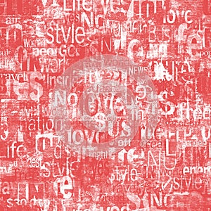 Abstract grunge urban geometric chaotic seamless pattern with words, letters