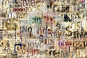 Abstract grunge urban geometric chaotic words, letters background