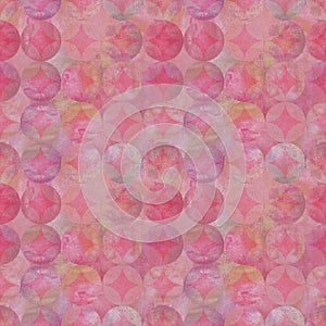 Abstract grunge pink watercolor seamless pattern with overlapping colorful circles background