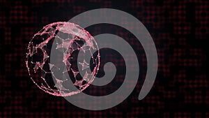 Abstract hacked globe in red plexus on digital background. Hacking and attack concept.
