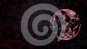 Abstract hacked globe in red plexus on digital background. Hacking and attack concept.