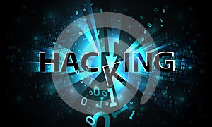 Abstract hacking system, hacker attack, broken falling binary code, matrix background with digits, big data, firewall, hacking