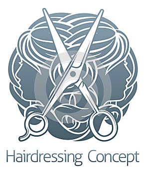 Faces and Scissors Hair Salon Hairdresser Concept photo