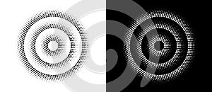 Abstract halftone dotted circles advertising background. Ripple optical illusion effect. Black shape on a white background and the