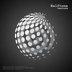 Abstract halftone sphere in white color and black color background