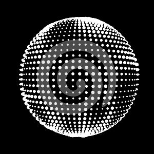 Abstract halftone textured sphere. Disco ball lines flare. Electric jet impulse discharges. Waves of thickened flows